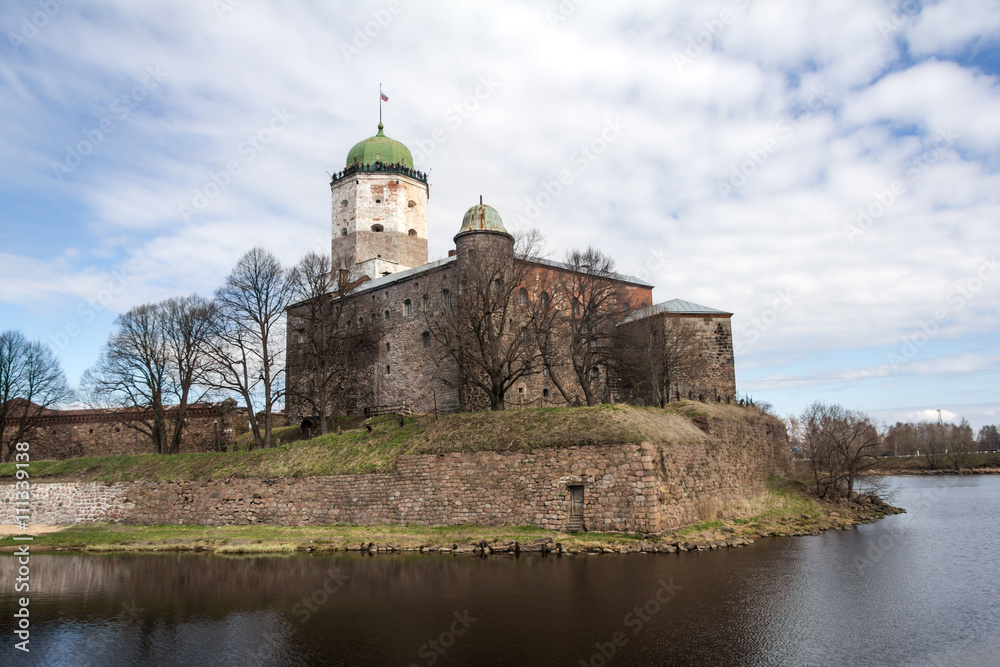 View of the Vyborg Castle in Russia, a medieval fortress located on a little islet 