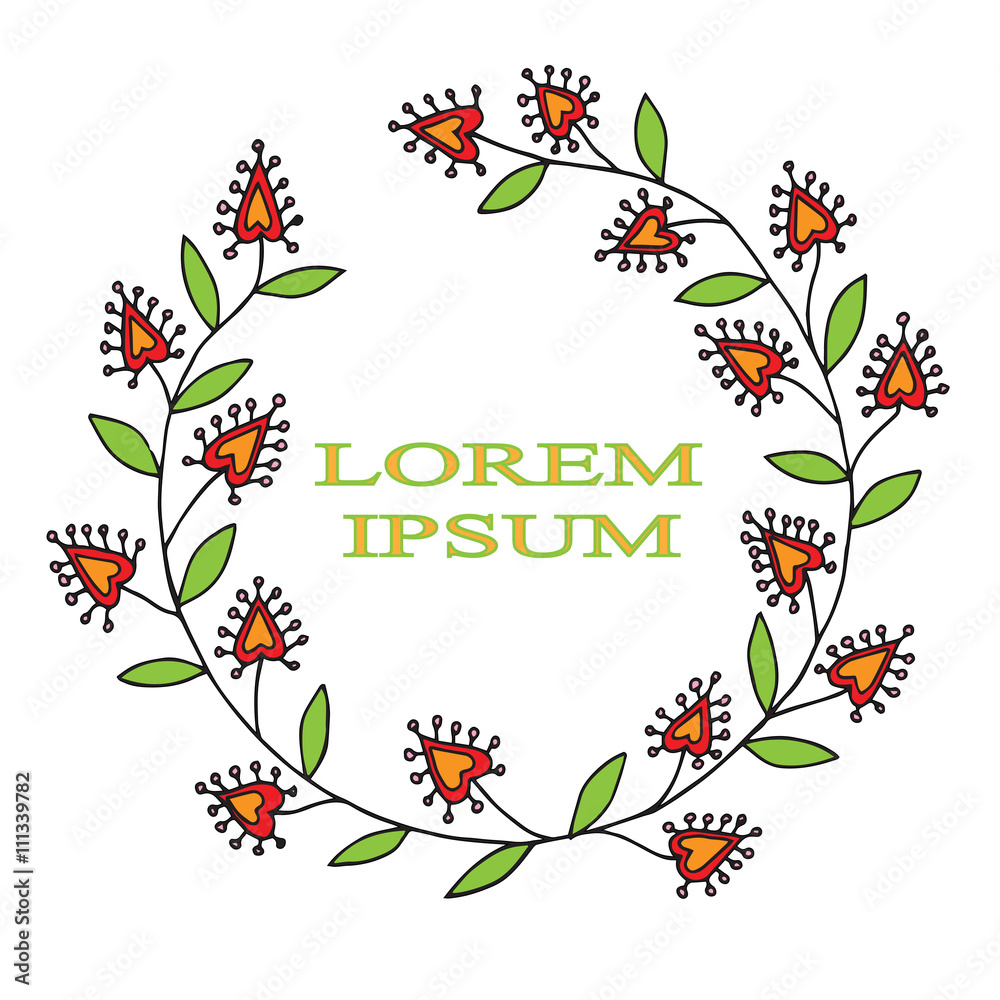 Vector illustration floral frame with leaves and flowers