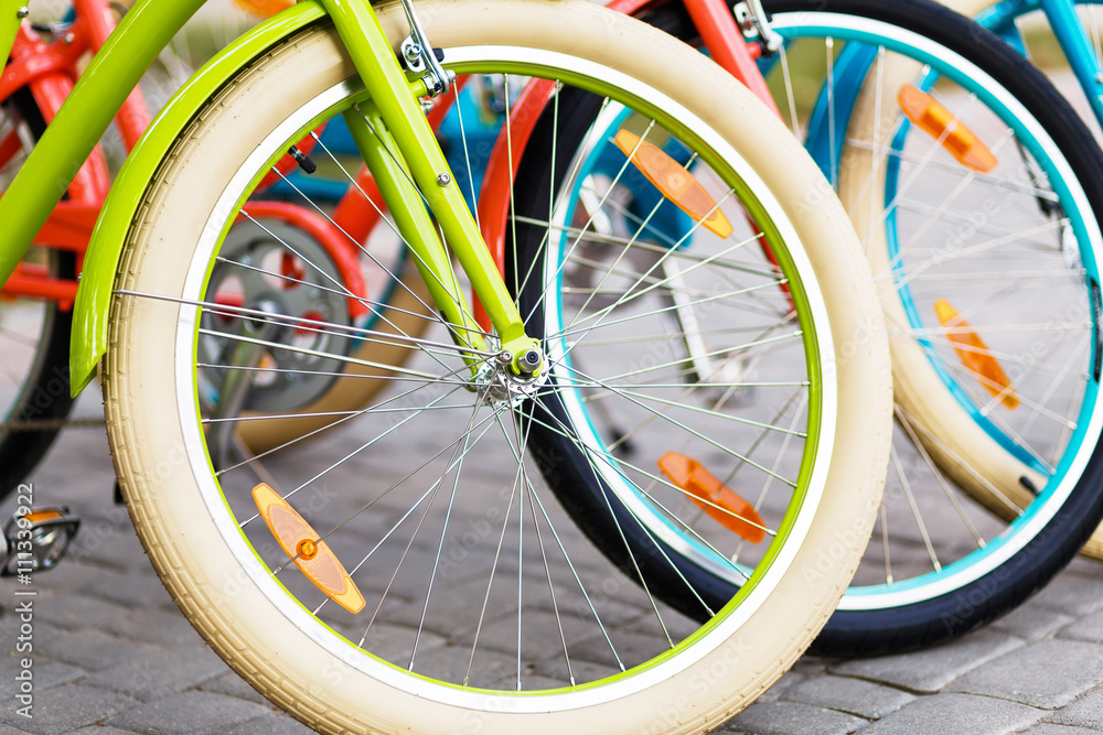 Three beautiful lady city bikes Three beautiful lady city bikes