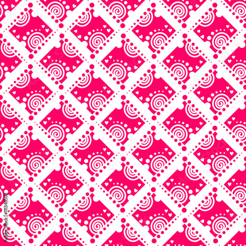 Seamless vector pattern. Symmetrical geometric background with pink rhombus. Decorative repeating ornament. photo