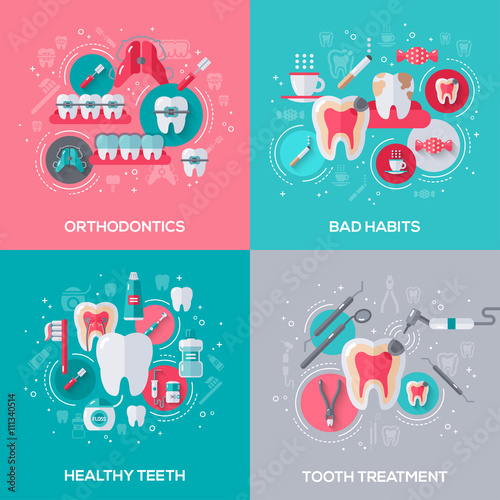 Dentistry Banners Set With Flat Icons.