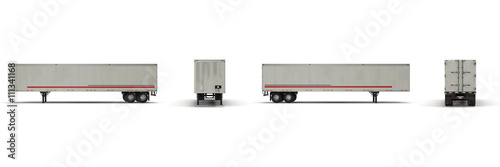 Blank white parked semi trailer, isolated on white 3D Illustration photo