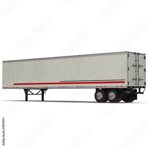 Blank white parked semi trailer, isolated on white 3D Illustration