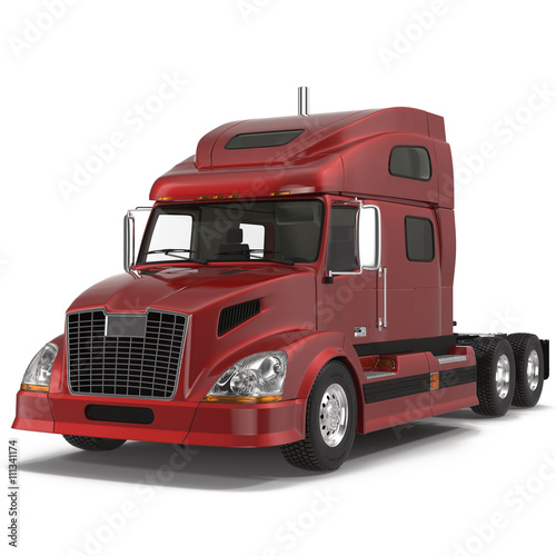A Big Red Semi Truck Isolated on White 3D Illustration