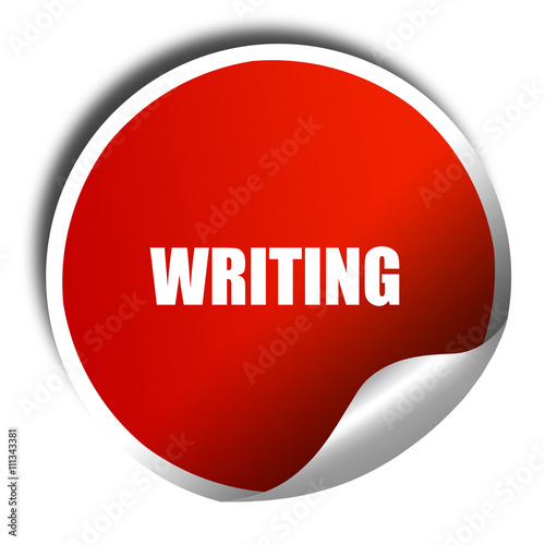 writing, 3D rendering, red sticker with white text