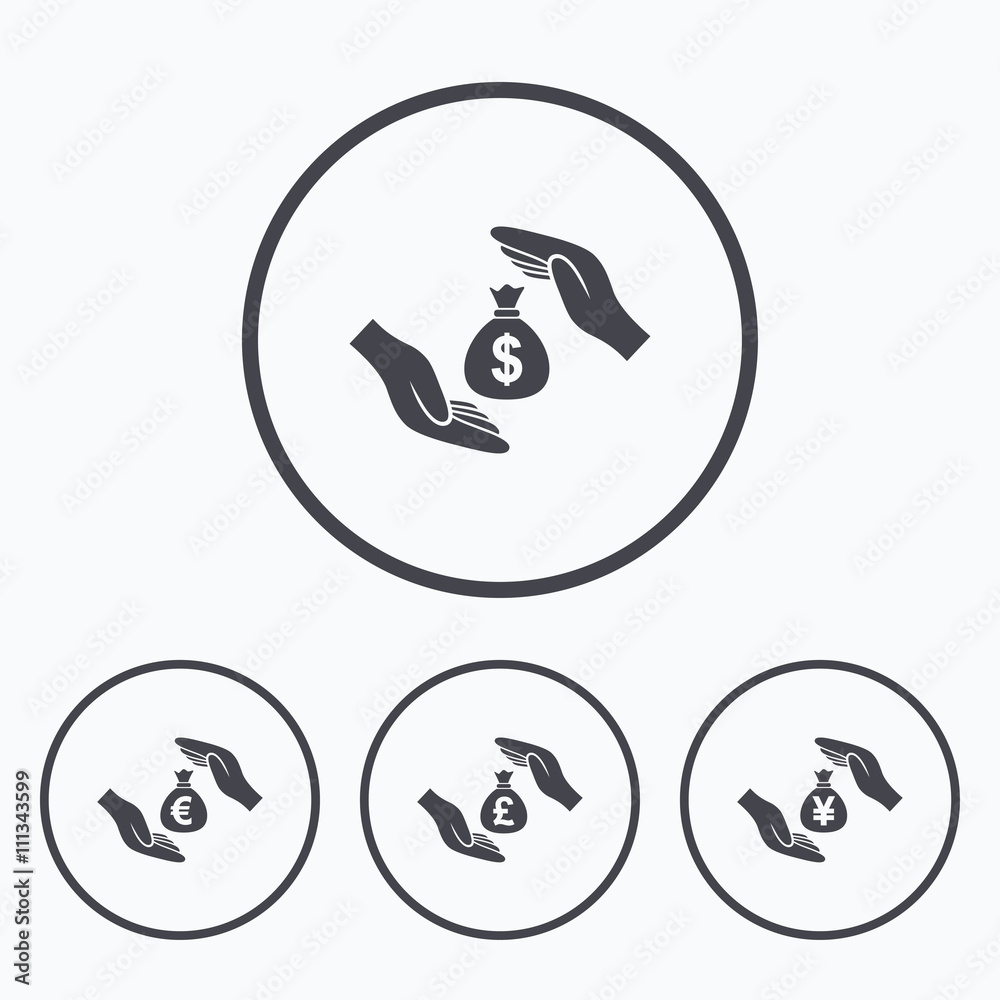 Fototapeta premium Hands insurance icons. Money savings signs.