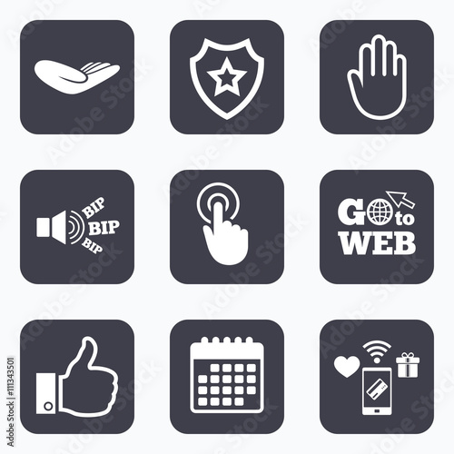 Hand icons. Like thumb up and click here symbols
