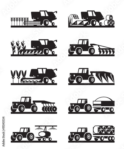 Agricultural machinery in the field - vector illustration
