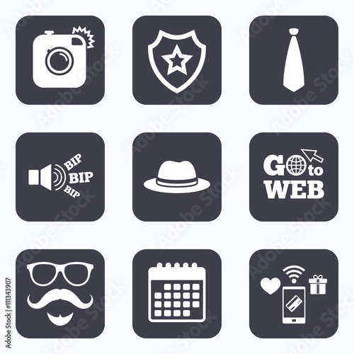 Hipster photo camera icon. Glasses symbol.