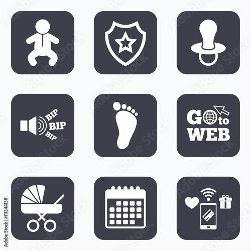 Baby infants icons. Buggy and dummy symbols.