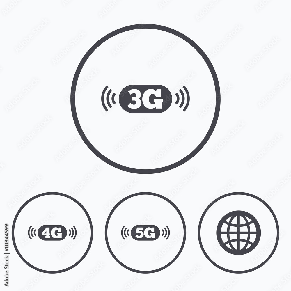 Fototapeta premium Mobile telecommunications icons. 3G, 4G and 5G.