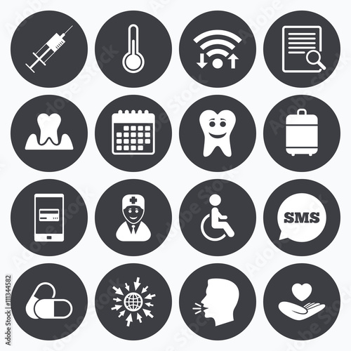 Medicine, medical health and diagnosis icons.