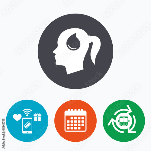 Head with drop sign icon. Female woman head