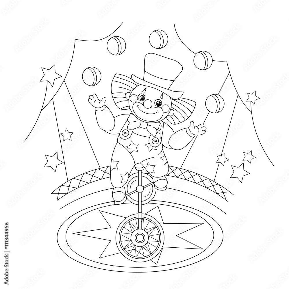 Fototapeta premium Coloring Page Outline Of a funny clown juggling balls