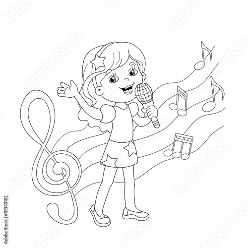 Coloring Page Outline Of cartoon girl singing a song