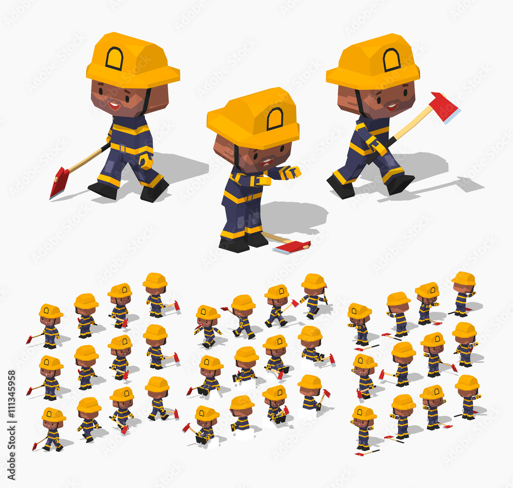 Firefighter. 3D lowpoly isometric vector illustration. The set of ...