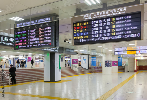  The signboard of Shinkansen bullet trains detail at Tokyo station 