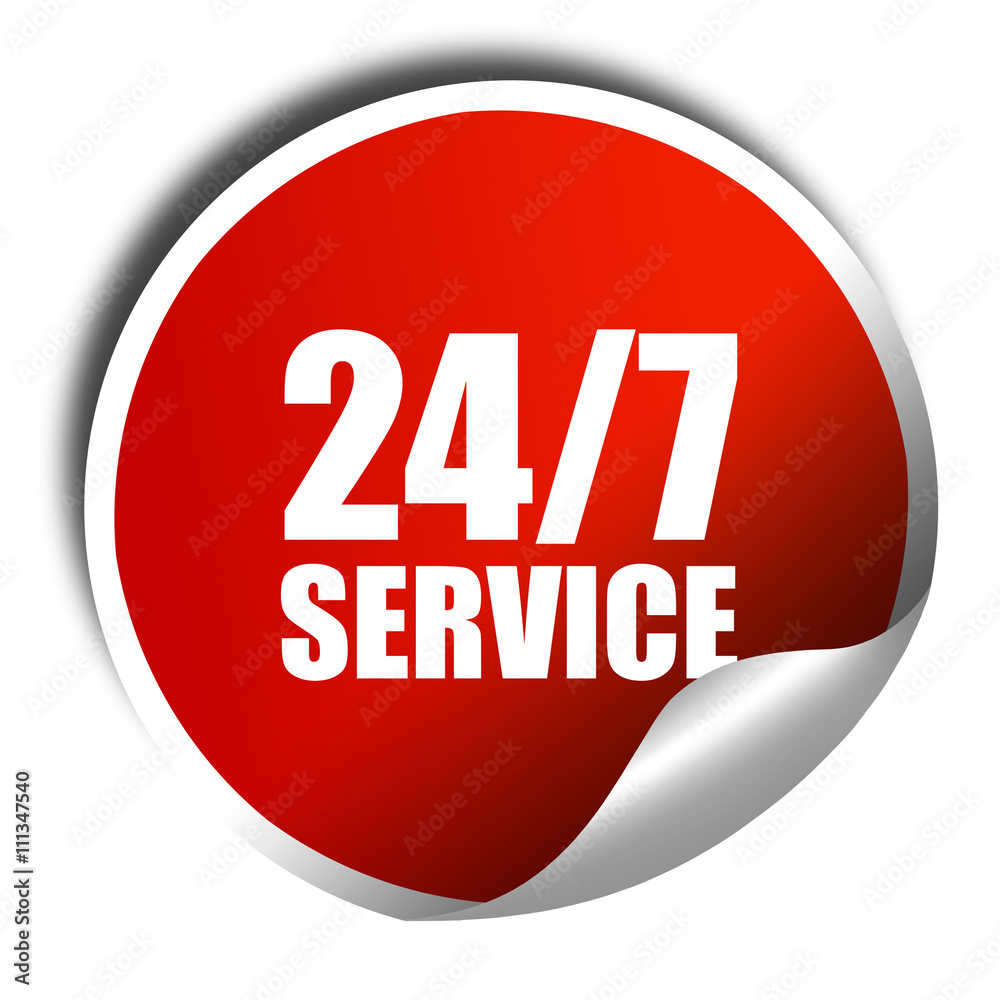 24/7 service, 3D rendering, red sticker with white text 24/7 service, 3D rendering, red sticker with white text