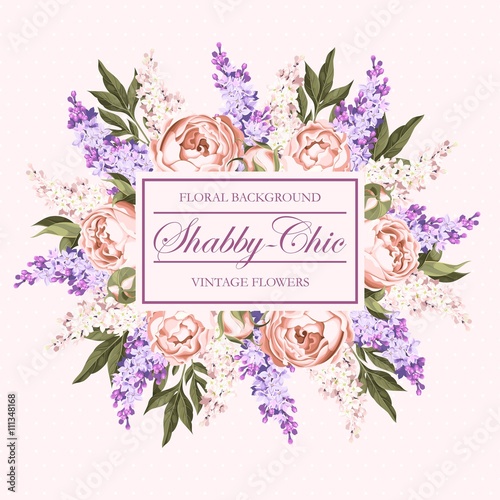 Vintage card with lilac and peony