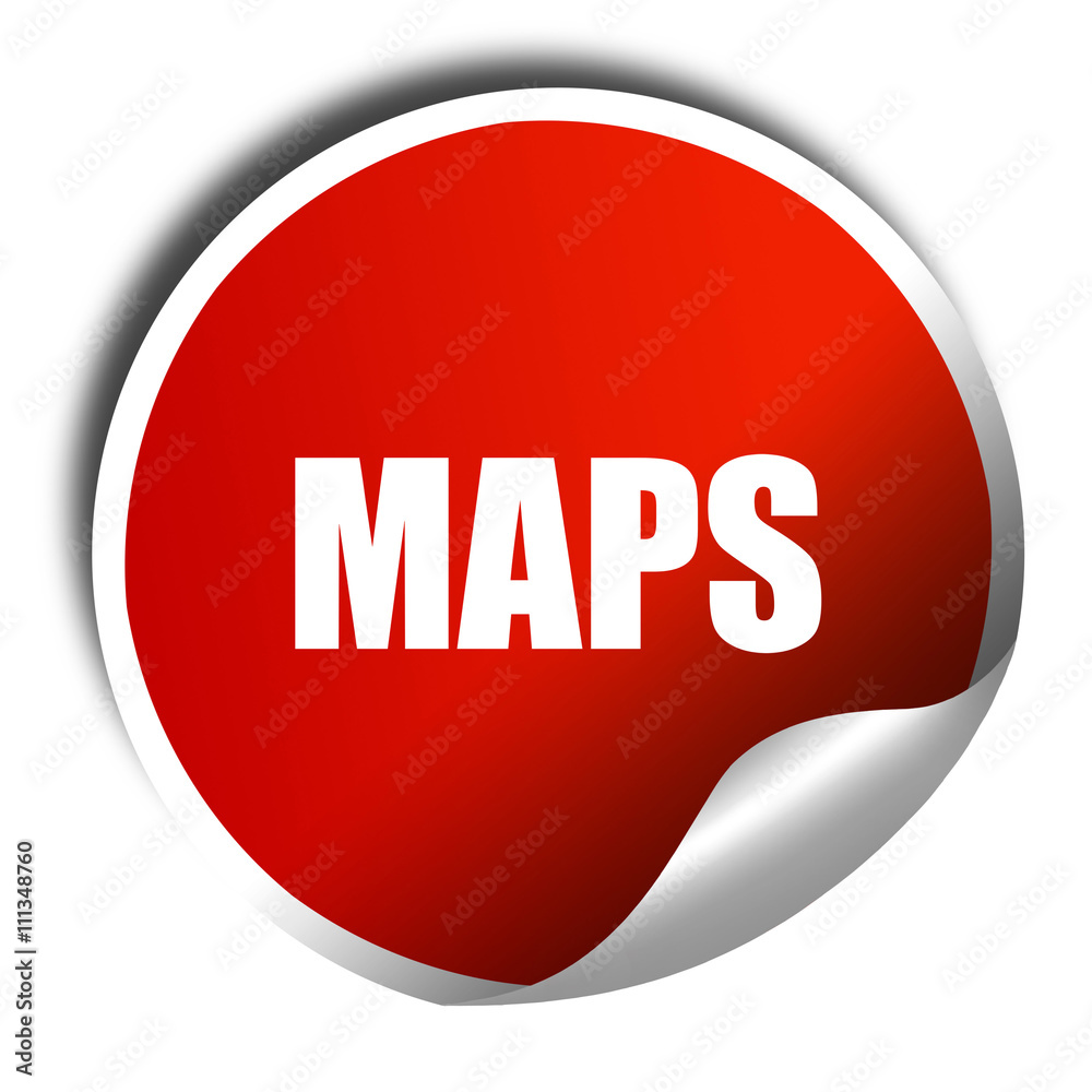 maps, 3D rendering, red sticker with white text maps, 3D rendering, red sticker with white text
