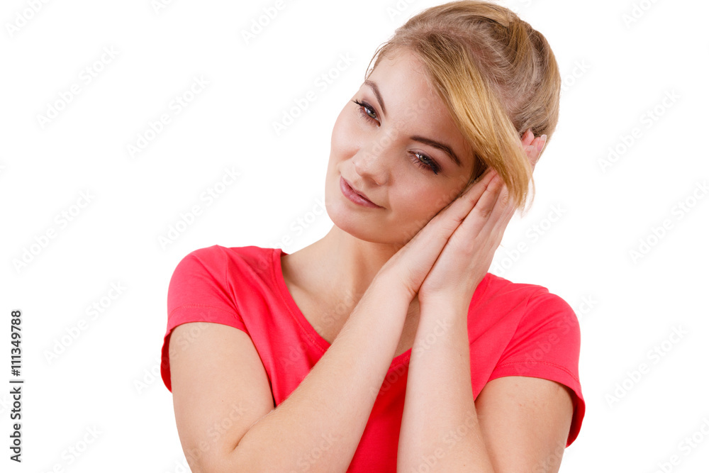 Woman sleepy tired girl almost falling asleep Woman sleepy tired girl almost falling asleep
