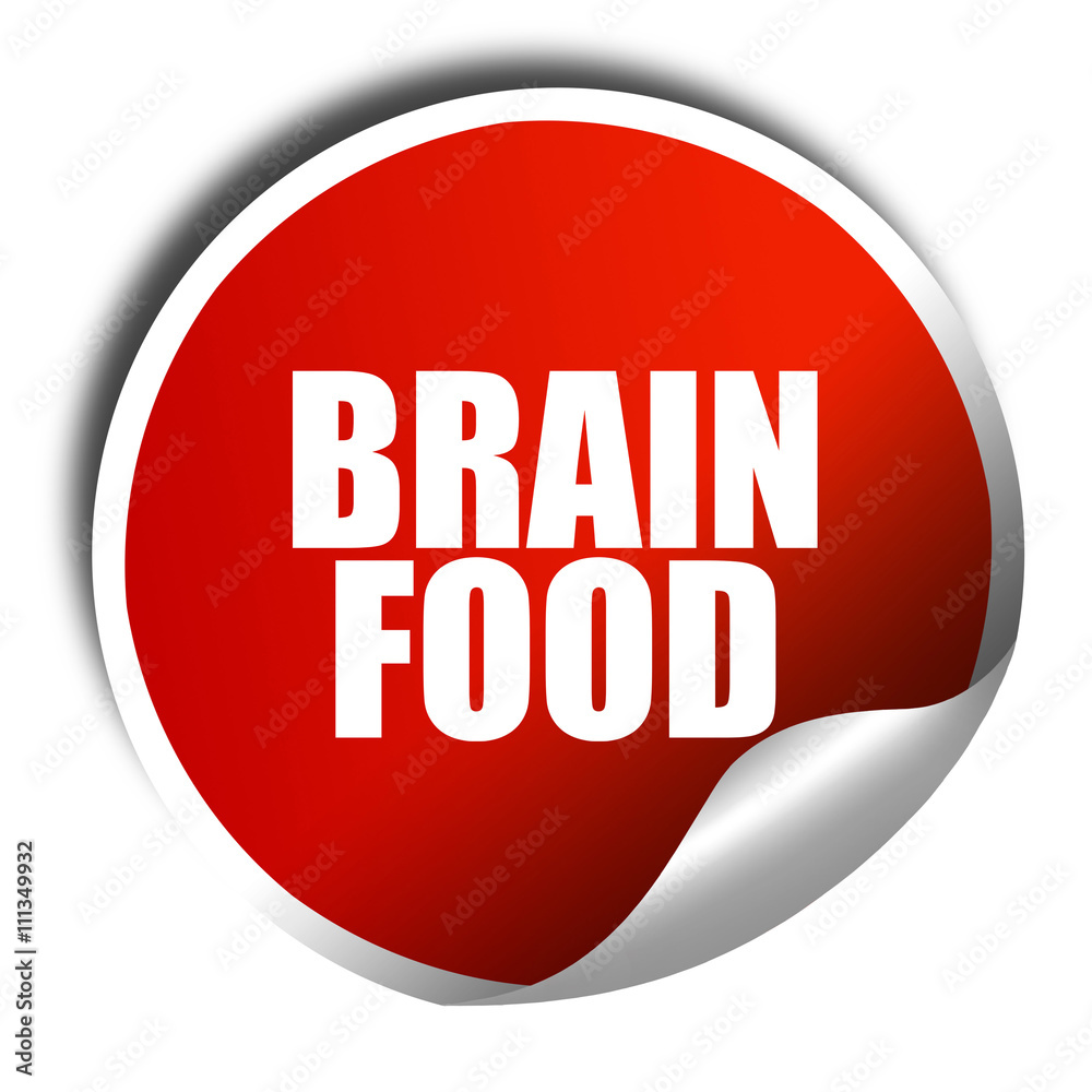 brain food, 3D rendering, red sticker with white text brain food, 3D rendering, red sticker with white text