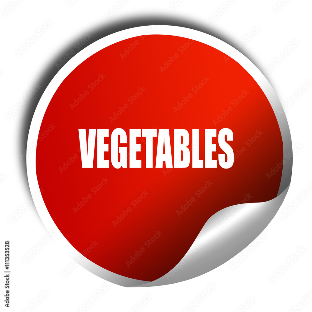 Delicious vegetable sign, 3D rendering, red sticker with white t Delicious vegetable sign, 3D rendering, red sticker with white t