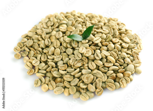 Green coffee beans on white background