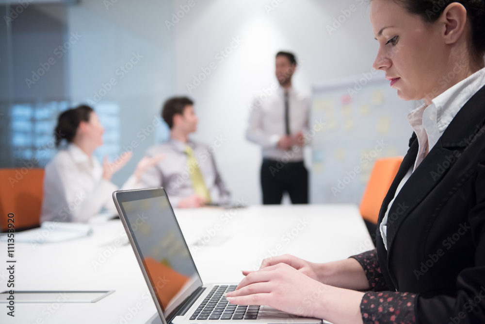 young business woman on meeting using laptop computer young business woman on meeting using laptop computer