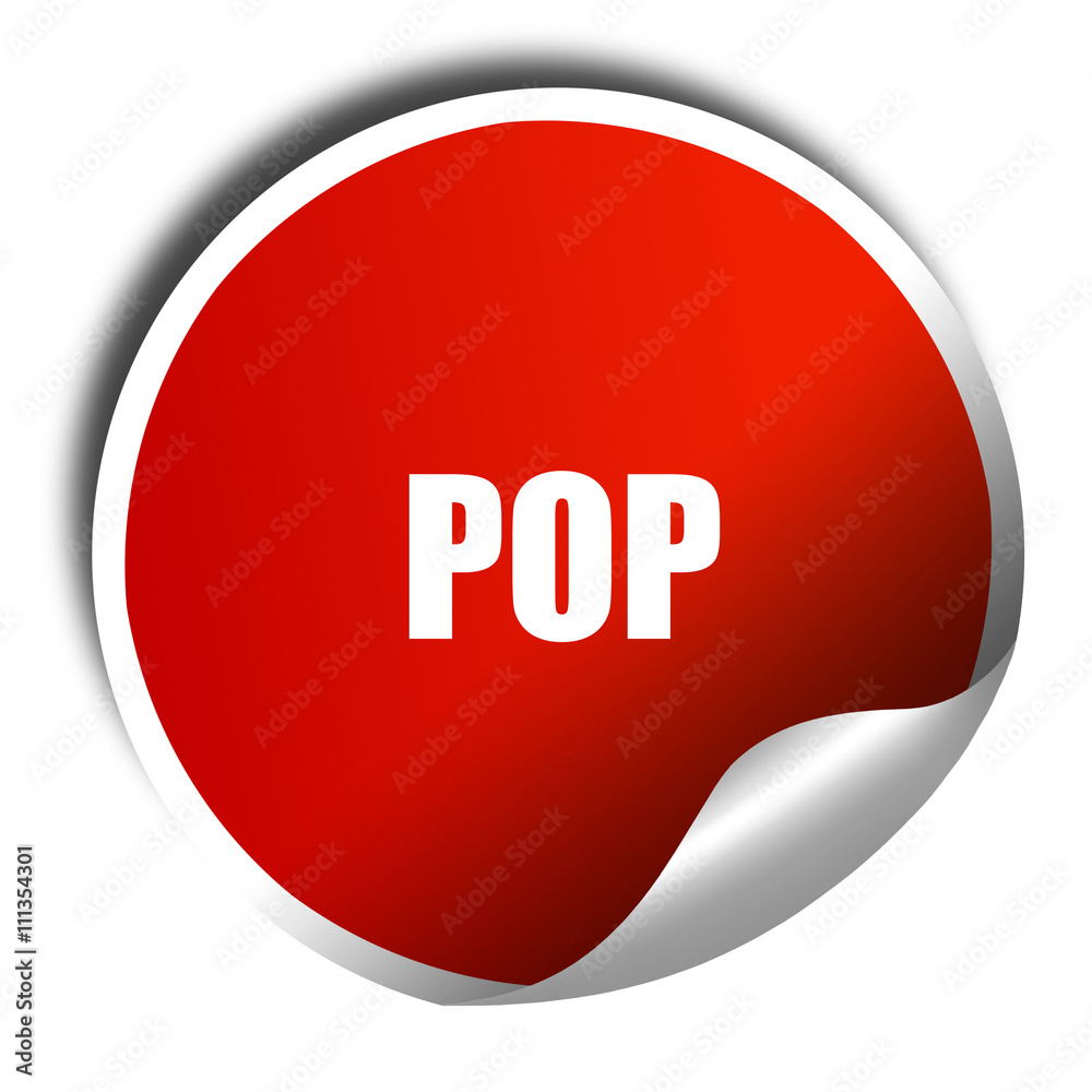 pop music, 3D rendering, red sticker with white text pop music, 3D rendering, red sticker with white text