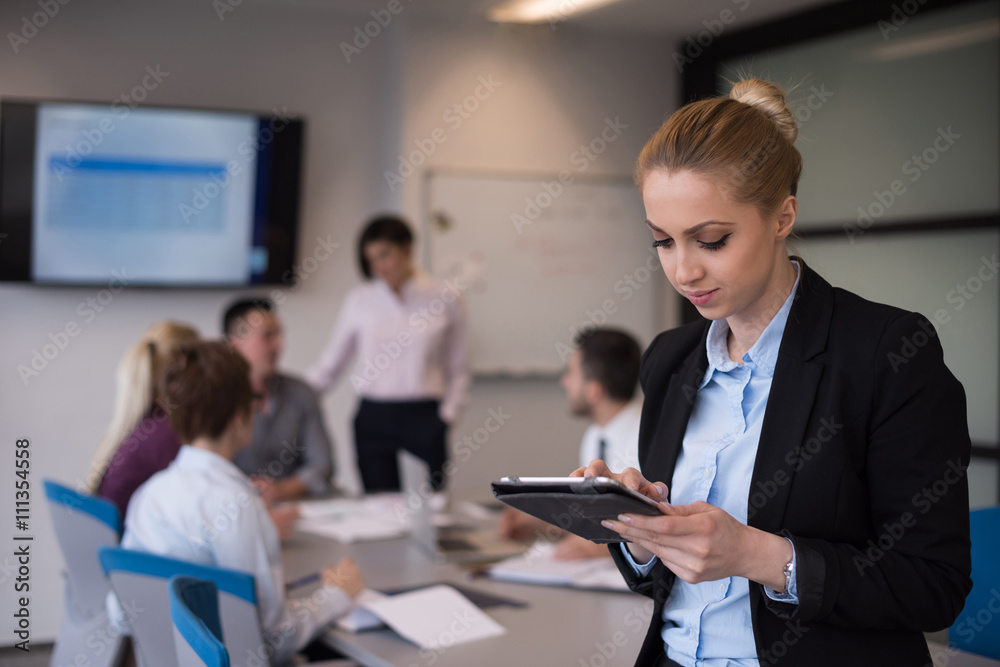 business woman working on tablet at meeting room business woman working on tablet at meeting room
