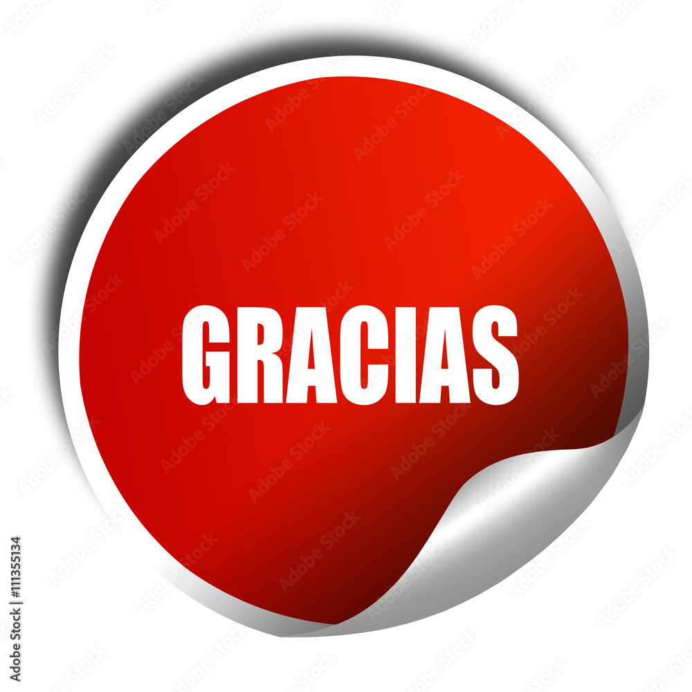 gracias, 3D rendering, red sticker with white text