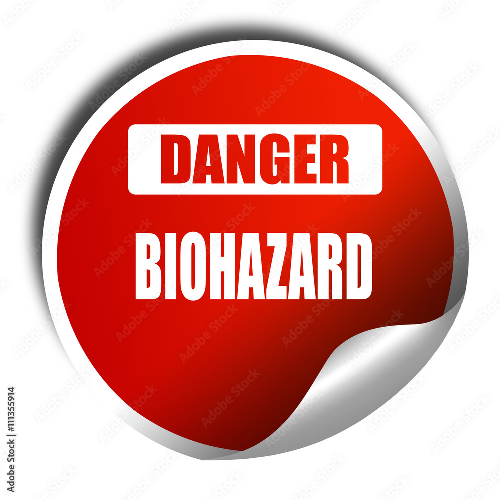 Biohazard sign background, 3D rendering, red sticker with white Biohazard sign background, 3D rendering, red sticker with white