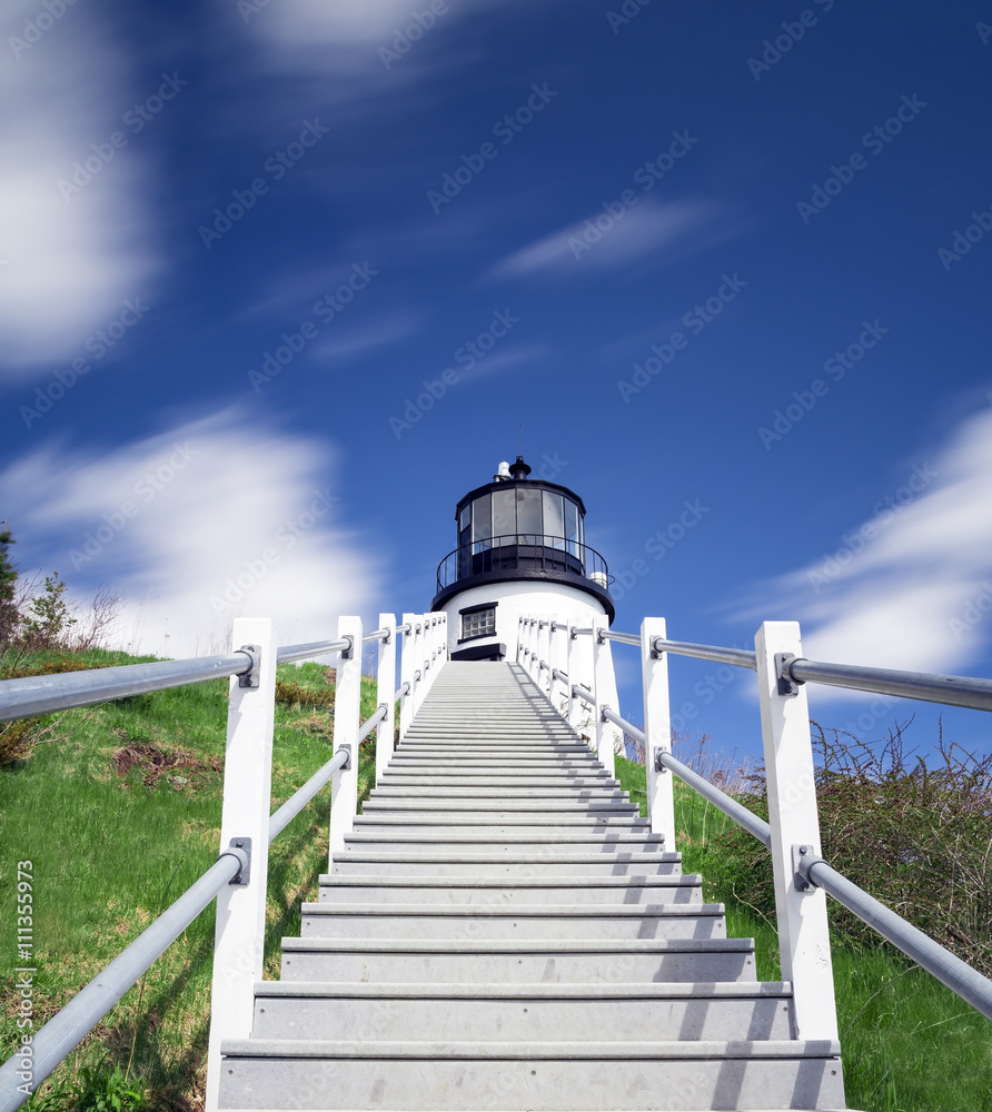 Stairs heading up to Owls Head Light in Owls Head, Maine