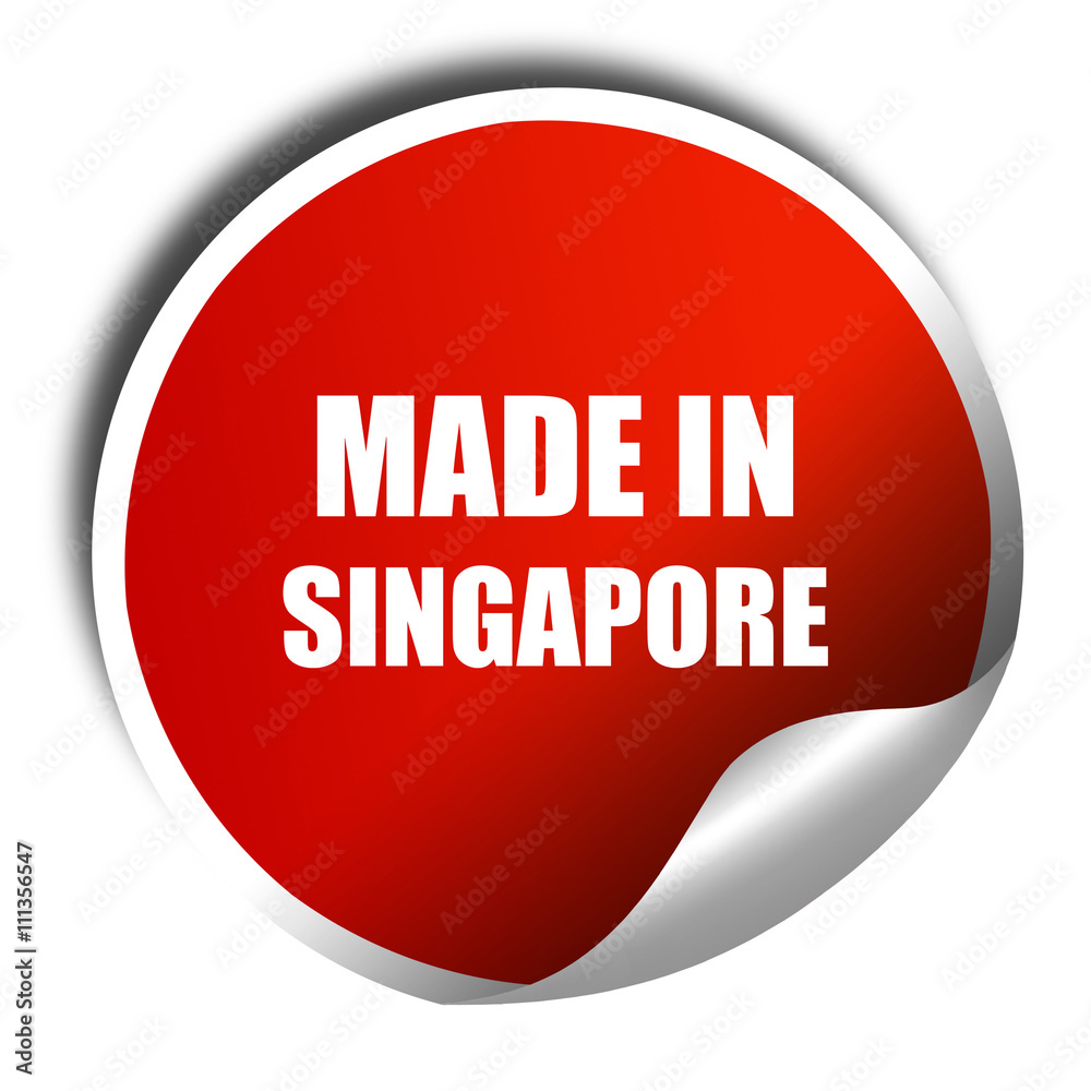 Made in singapore, 3D rendering, red sticker with white text Made in singapore, 3D rendering, red sticker with white text