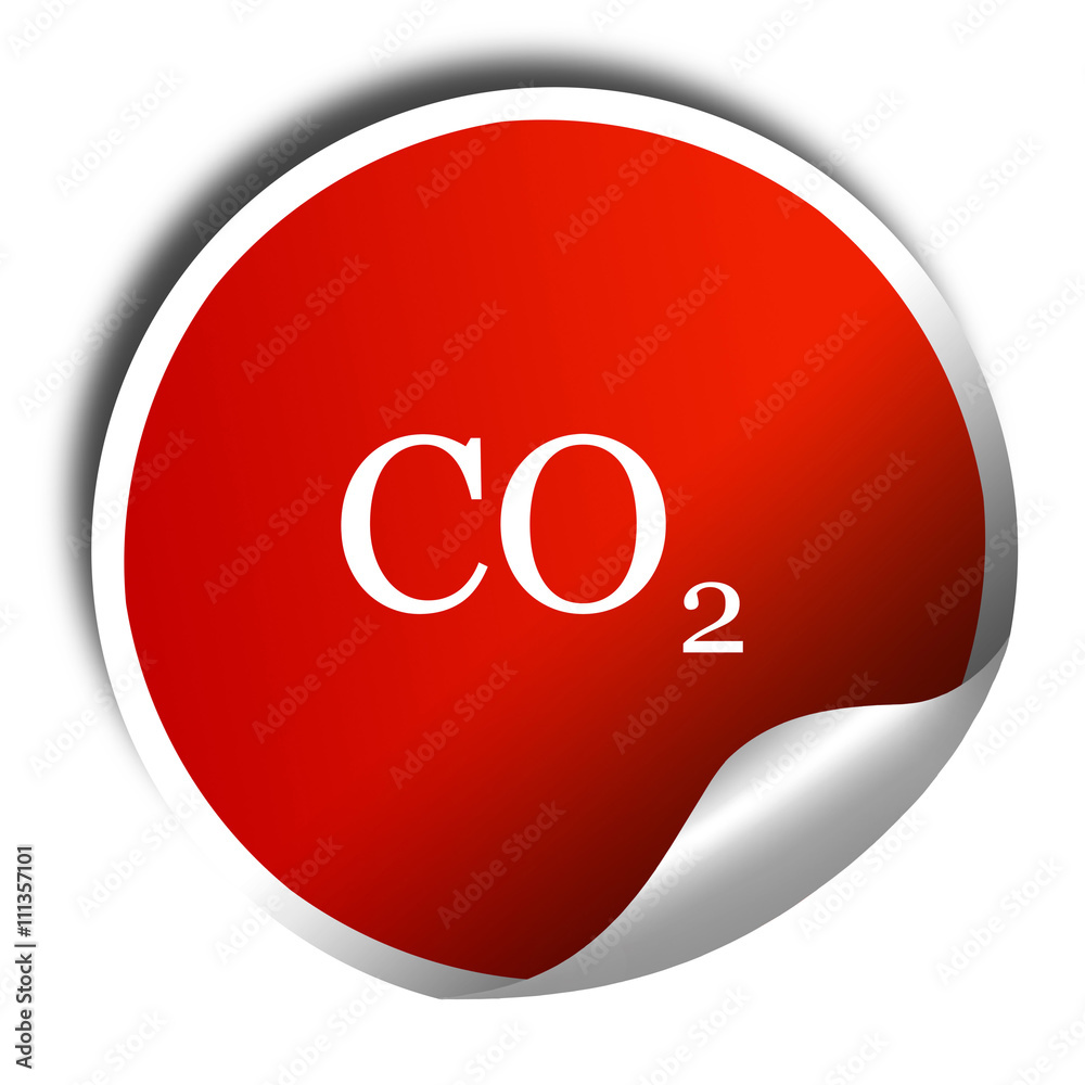 CO2 warning sign, 3D rendering, red sticker with white text CO2 warning sign, 3D rendering, red sticker with white text