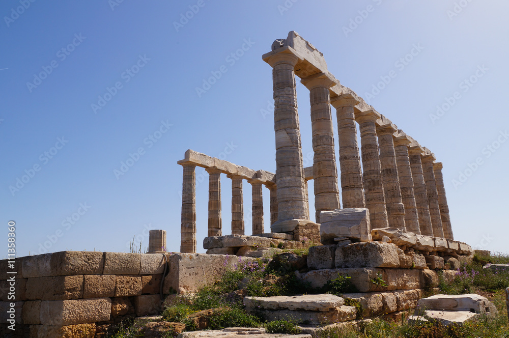 Temple of Poseidon at Cape Sounion near Athens, Greece.