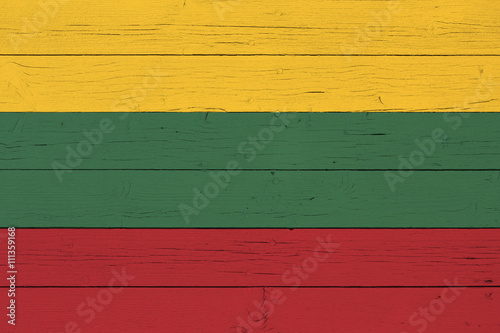Flag of Lithuania on wooden background