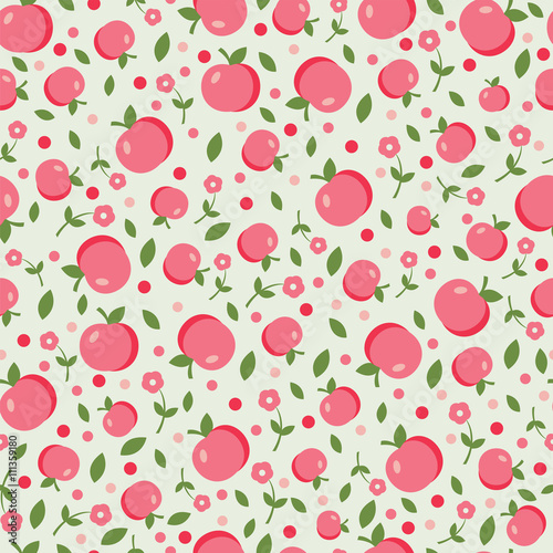 Fototapeta Naklejka Na Ścianę i Meble -  Seamless pattern with apples and flowers