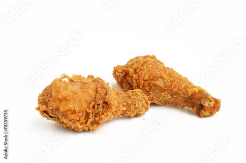 Fried chicken creespy drumsticks on white background