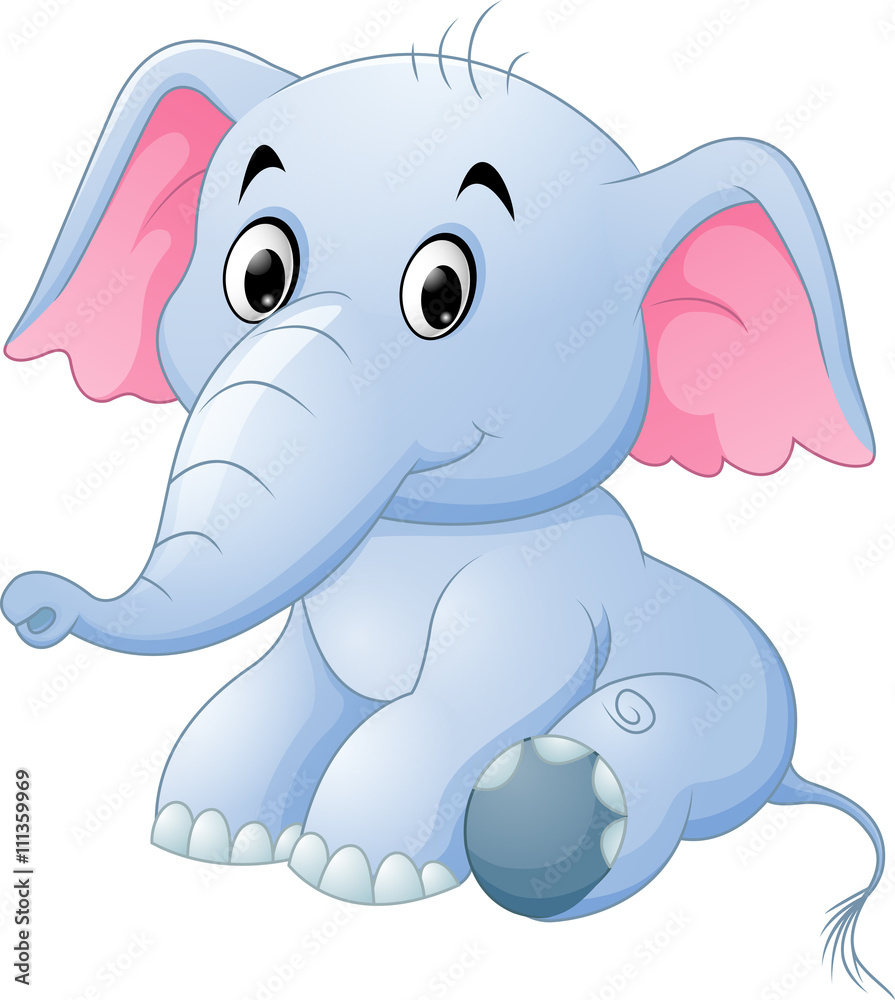 Fototapeta premium Cute baby elephant sitting isolated on white background