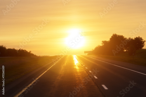 Sunrise on an empty highway