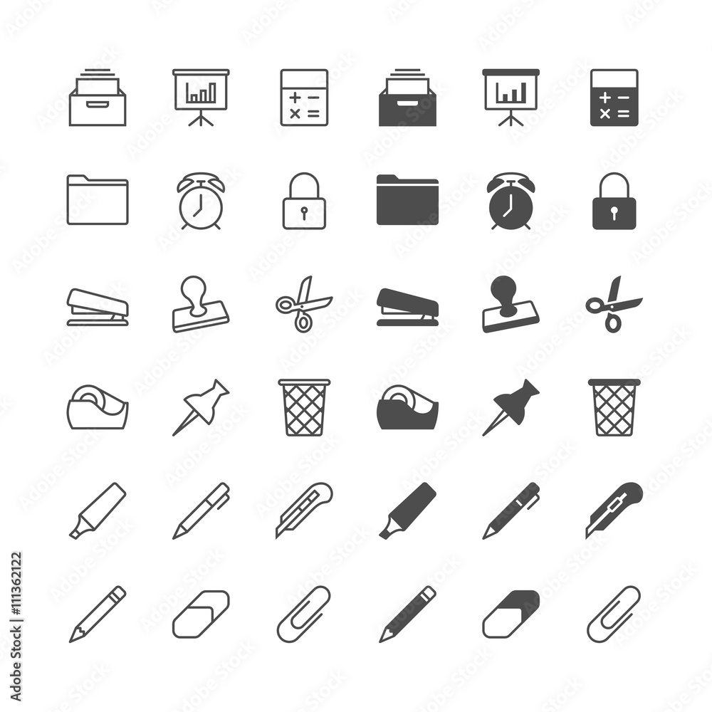 Office supplies icons, included normal and enable state. Office supplies icons, included normal and enable state.