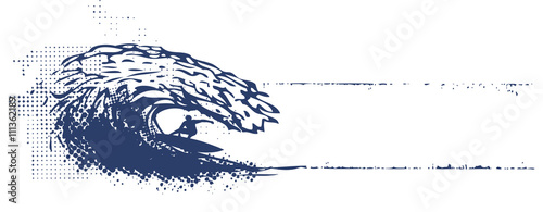 grunge wave banner with surfer in the tube