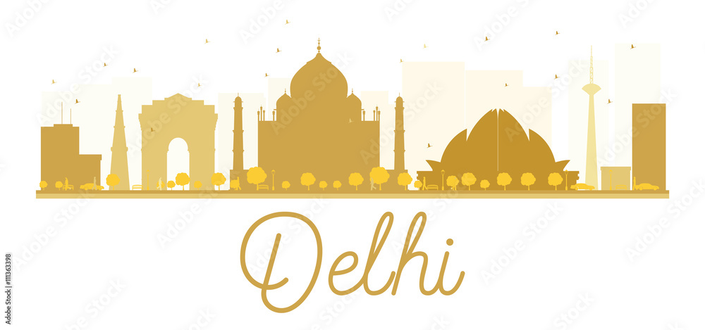 Delhi City skyline golden silhouette.
