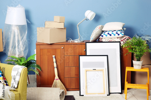 Fotografija Packed household goods for moving into new house