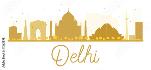 Delhi City skyline golden silhouette.