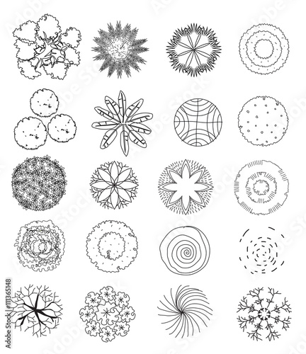 set of treetop symbols, for architectural or landscape design. treetop icon set. treetop outline.vector