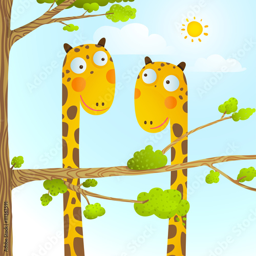Fun Cartoon Baby Giraffe Animals in Wild for Kids Drawing