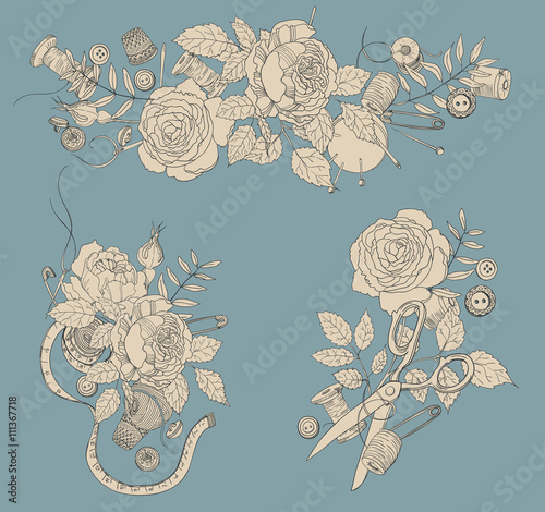 Set of doodle objects for sewing